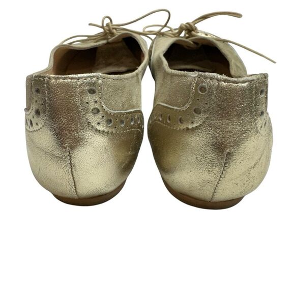 Ballerina‎ Gold Tone Metallic Leather Wingtip Loafer Flats, 7 - Picture 7 of 11